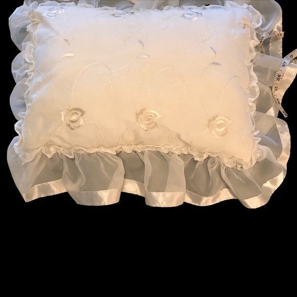 Victorian Style Pillow w/Embroidery and Satin Trim; 9”x15” Prop Pillow, Doll etc - Picture 3 of 6